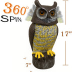GIFTEXPRESS 1Pcs Solar Power Owl Decoy – 17" Motion Sensor Pest Repellent with Rotating Head, LED Eyes & Sound – Fake Horned Owl for Garden, Yard, Balcony, Farm, Patio, Roof, Lawn- Life Size
