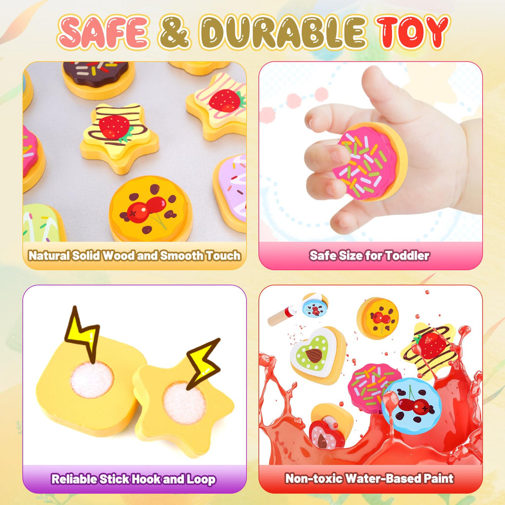 Slice and Bake Wooden Cookie Play Food Set for Kids Kitchen - Toy Food