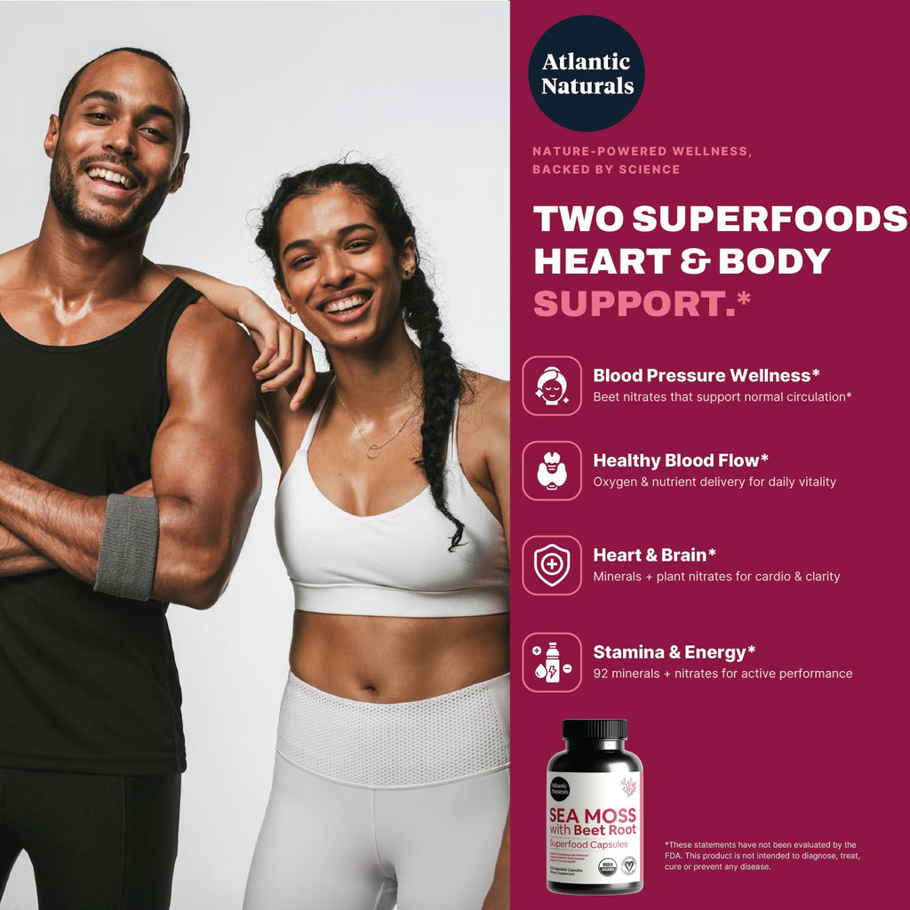 Atlantic Naturals Sea Moss with Beet Root Capsules - Premium Quality Multivitamin Supplement - Sea Moss Superfood to Support Immune Health, Blood Flow, Joint Health & Athletic Performance - 120 ct