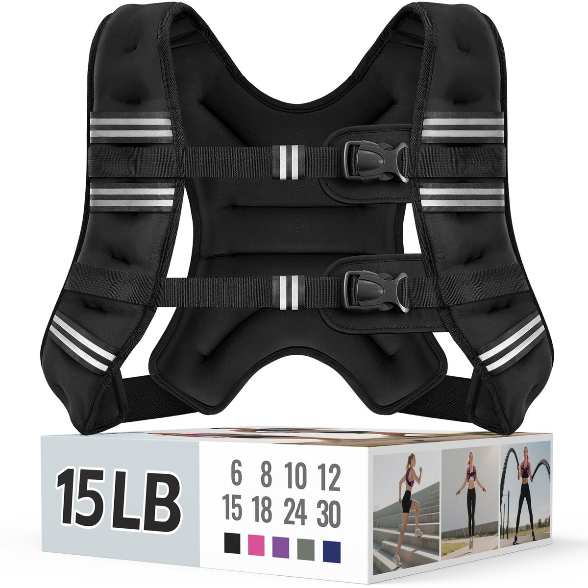 Zeerun Weighted Vest, 6/8/10/12/15/18/20/24/30LB for Men Women, 15LBS-Black