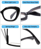 JM 3 Pack Oversized Cat Eye Reading Glasses for Women Funky Blue Light Flexible Cateye Readers +2.0