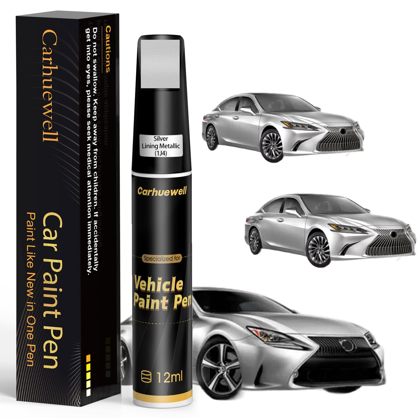 (1J4) Silver Lining Metallic Touch Up Paint Compatible with Lexus, Exact Match Car Paint Pen Automotive Scratch Repair Remover Kit Quick & Easy Solution for Vehicle Chips and Nicks