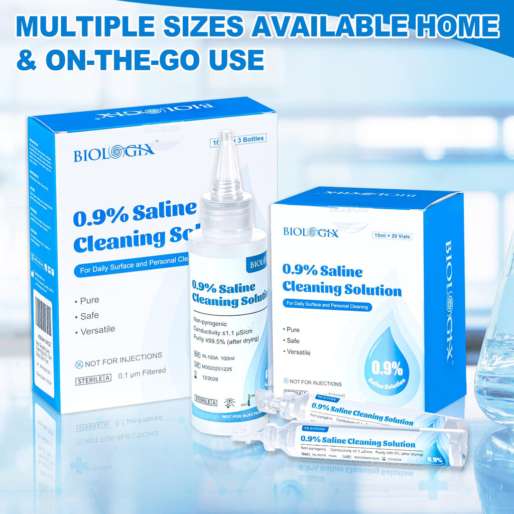 0.9% Saline Cleaning Solution, Normal Solution, Ready-to-Use for Daily Cleaning, Household Use, 15ml Each, 20 per Box, 300ml /10.56 FL OZ