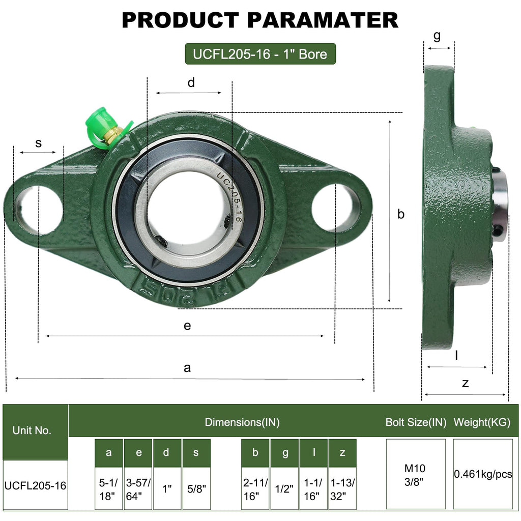 2 Pack UCFL205-16 Pillow Block Bearing, Flange Mount Ball Bearing Unit, 1" Bore, 2-Bolt Flange, Self Aligning Cast Iron Housing, Set Screw Locking Style Flange Pillow Block Bearing (UCFL205)