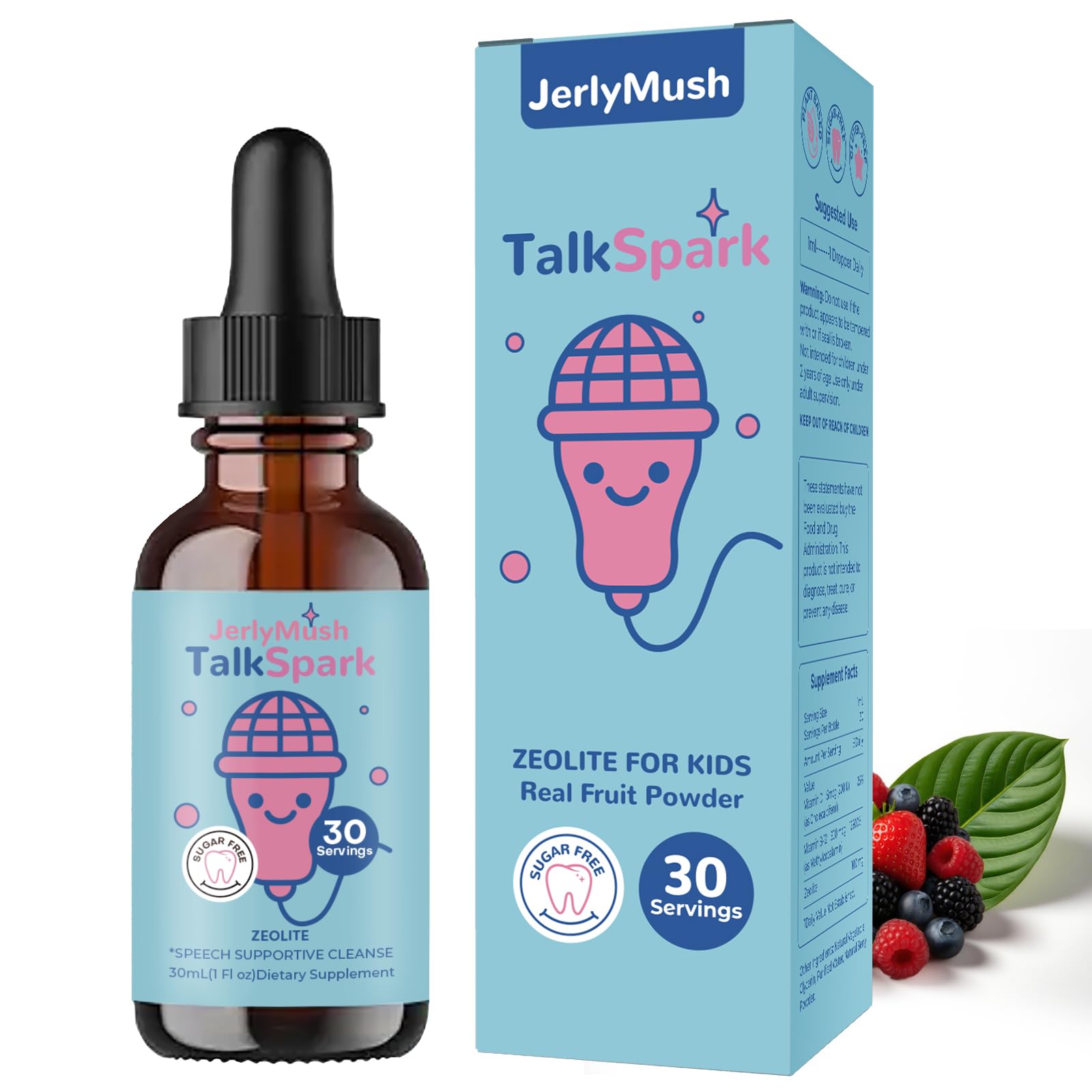 JerlyMush Zeolite Detox for Kids - 3-in-1 Formula Zeolite Drops, Vitamin D & B12, Gentle Daily Support, Natural Mixed Berry Flavor 30mL/1 Fl Oz, Sugar-Free, Gluten-Free
