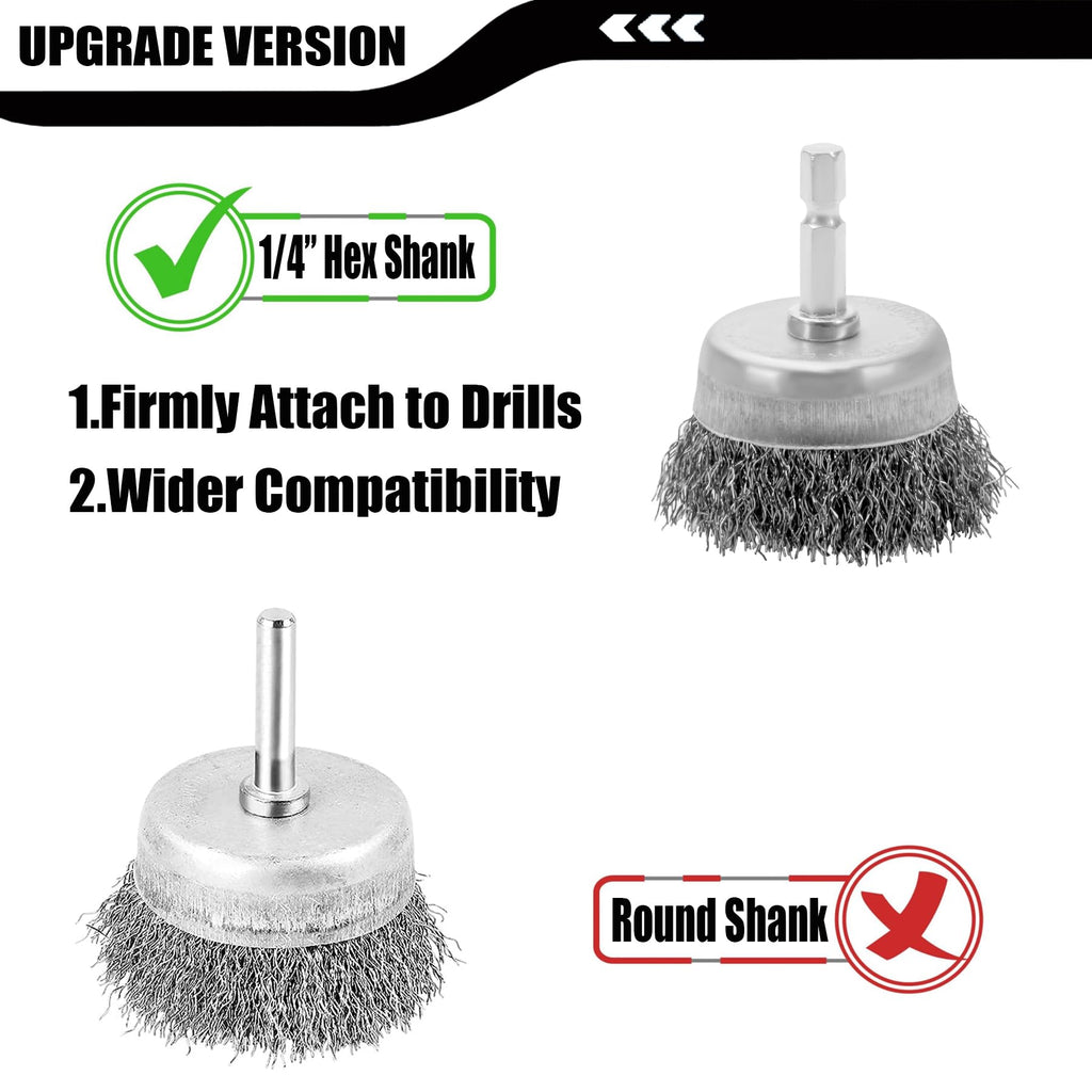 VIDICA Wire Brush Set 6 Pcs, Wire Wheel for Drill with 1/4 Inch Hex Shank, Drill Brush with 0.012 Inch Coarse Crimped Carbon Steel Wires for Removing Rust, Paint and Corrosion
