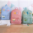 Personalized Backpack for Girls/Boys, Custom Corduroy School Bag with Cotton Rope Embroidery Name, Back to School Bag Gifts for Kids, Children Birthday/Christmas Gift