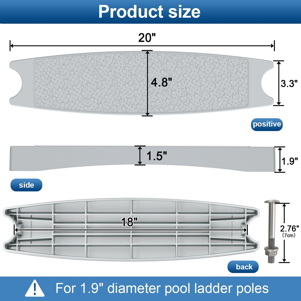 Goovilla Pool Ladder Steps Replacement, (3-Pack) 18" Universal Heavy-Duty Molded Plastic Swimming Pool Ladder Rung Step with 6 PCS Stainless Steel Bolts for Inground and Above Ground Pools, Grey