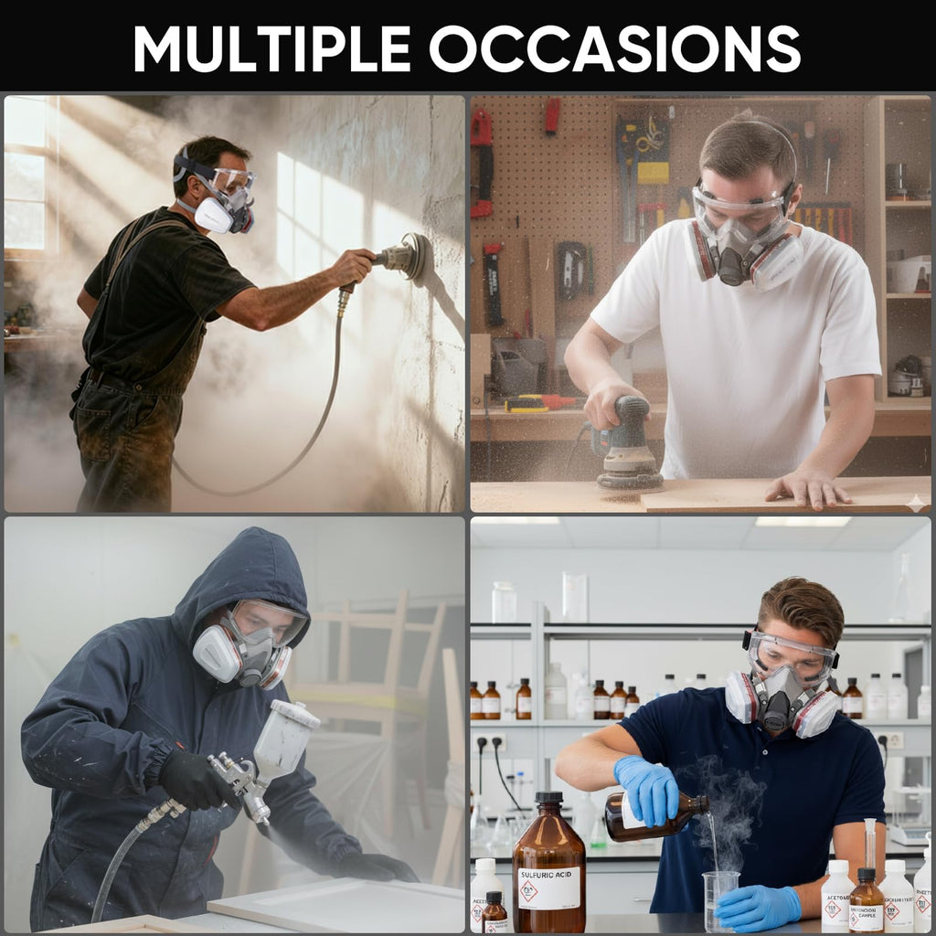 TICONN Reusable Respirator Mask with Filters, Gas Mask with Anti Fog Safety Glasses, Anti-Dust Half Face Cover Respirator