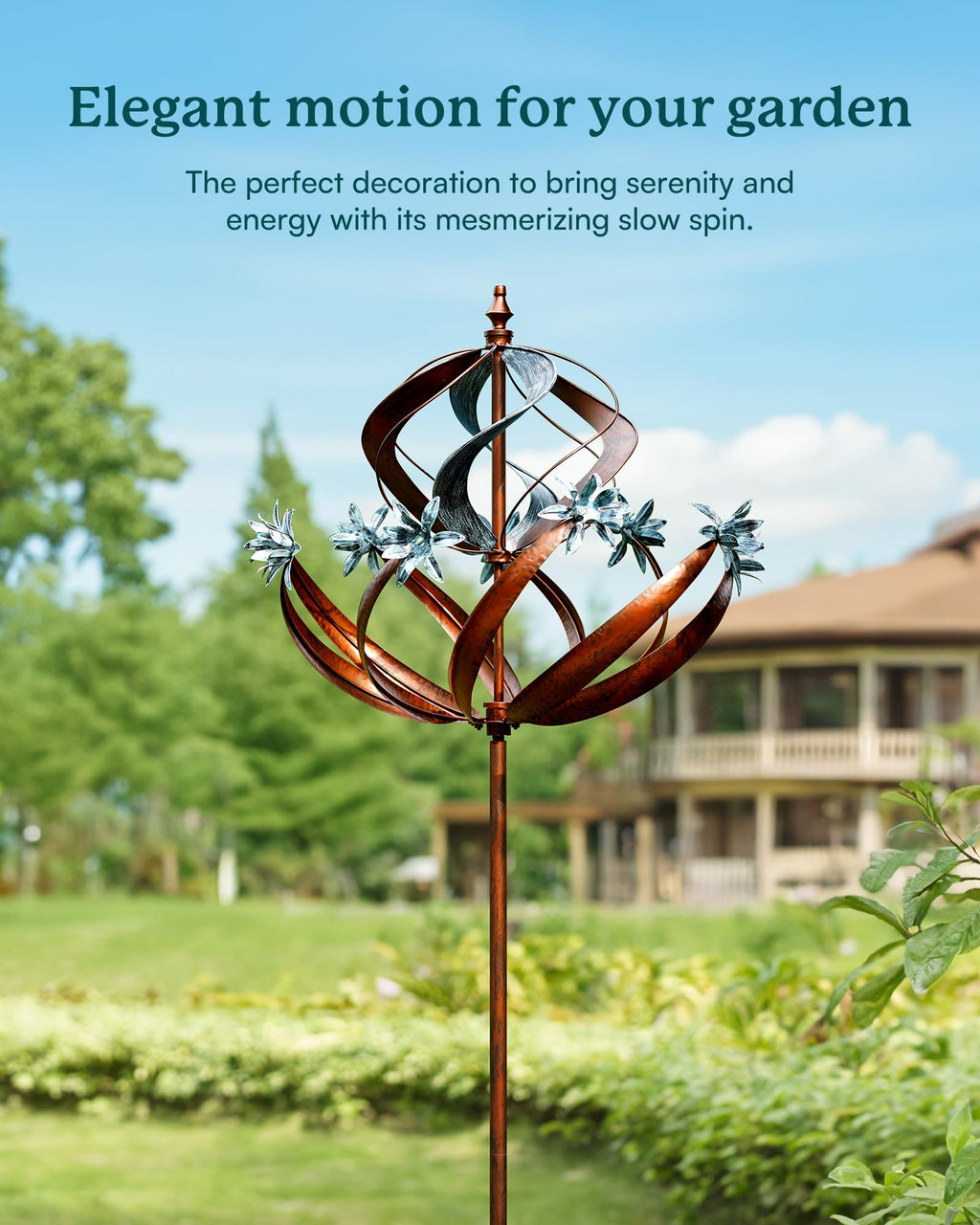 Cyan Oasis Wind Spinners Outdoor for Yard - Extra Large 86" H Metal Kinetic Yard Art, Wind Sculpture Spinner Garden Decor, Catches Every Breeze & Weather Resistant