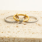 Bopiu Gold Stackable Rings for Women Non Tarnish, 18k Gold Plated Cubic Zirconia Rings, Silver Gold Multi Ring Mixed Metals Stack Rings Set (2 stones rings, 7)