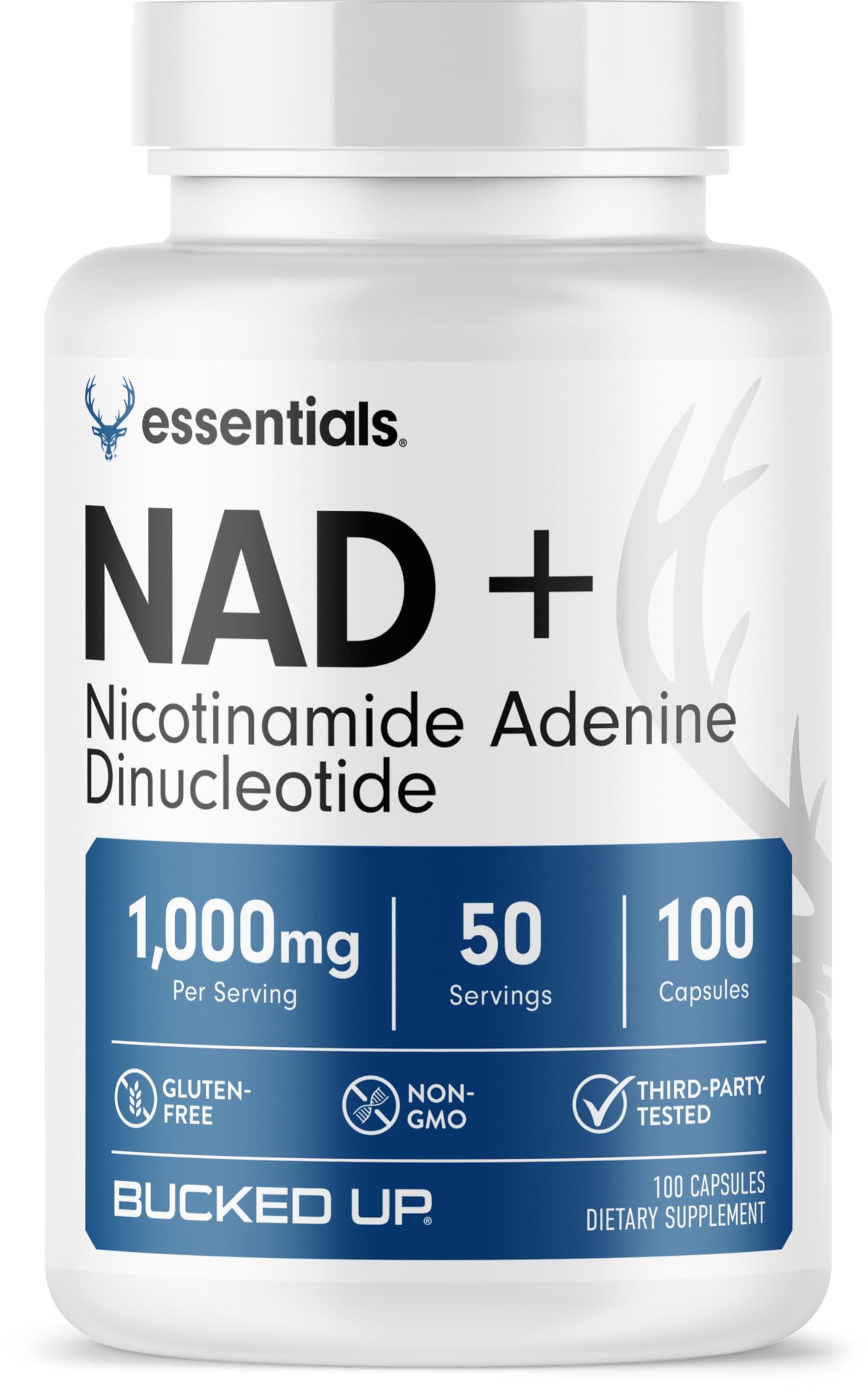 Bucked Up NAD+ 1000mg | Nicotinamide Adenine Dinucleotide | Non-GMO, Gluten-Free, Third-Party Lab Tested | Cellular Coenzyme Supplement (100 Capsules, 50 Servings)