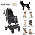 Bicystar Pet Stroller for Small Medium Dogs Cats Up to 45 lbs, Travel Lite Collapsible, All Terrain 4 Wheels for Jogging, Running, Black