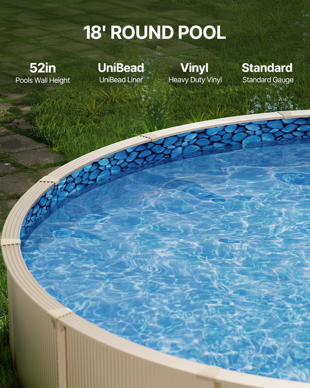 VEVOR 18-ft Round Above Ground Pool Liner, Unibead Pool Liners, Standard Gauge, 52inch Wall Height, Designed for Steel Sided Above-Ground Swimming Pools