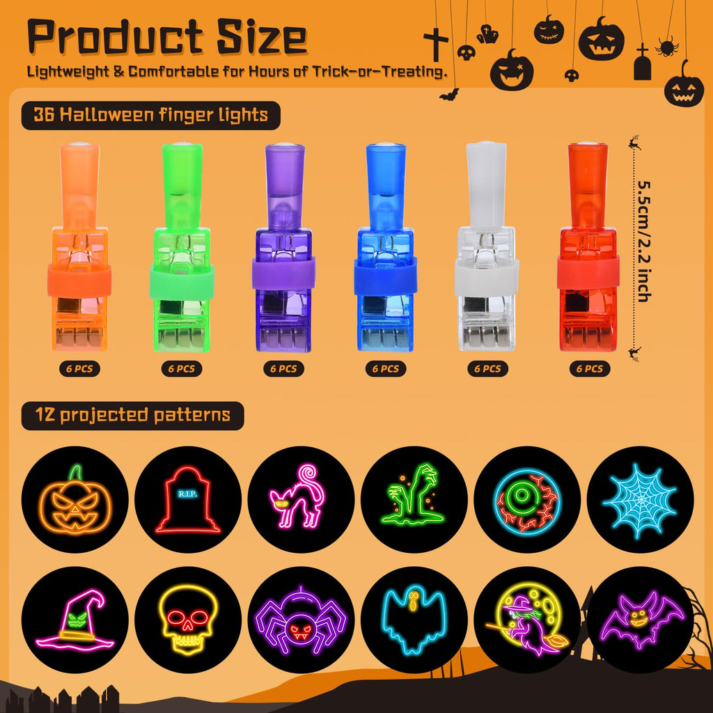 YBSOP Halloween Party Favors for Kids, 36pcs Finger Lights for Halloween Goodie Bag Fillers Basket Treats Toys for Girls Boys Kids Classroom Rewards