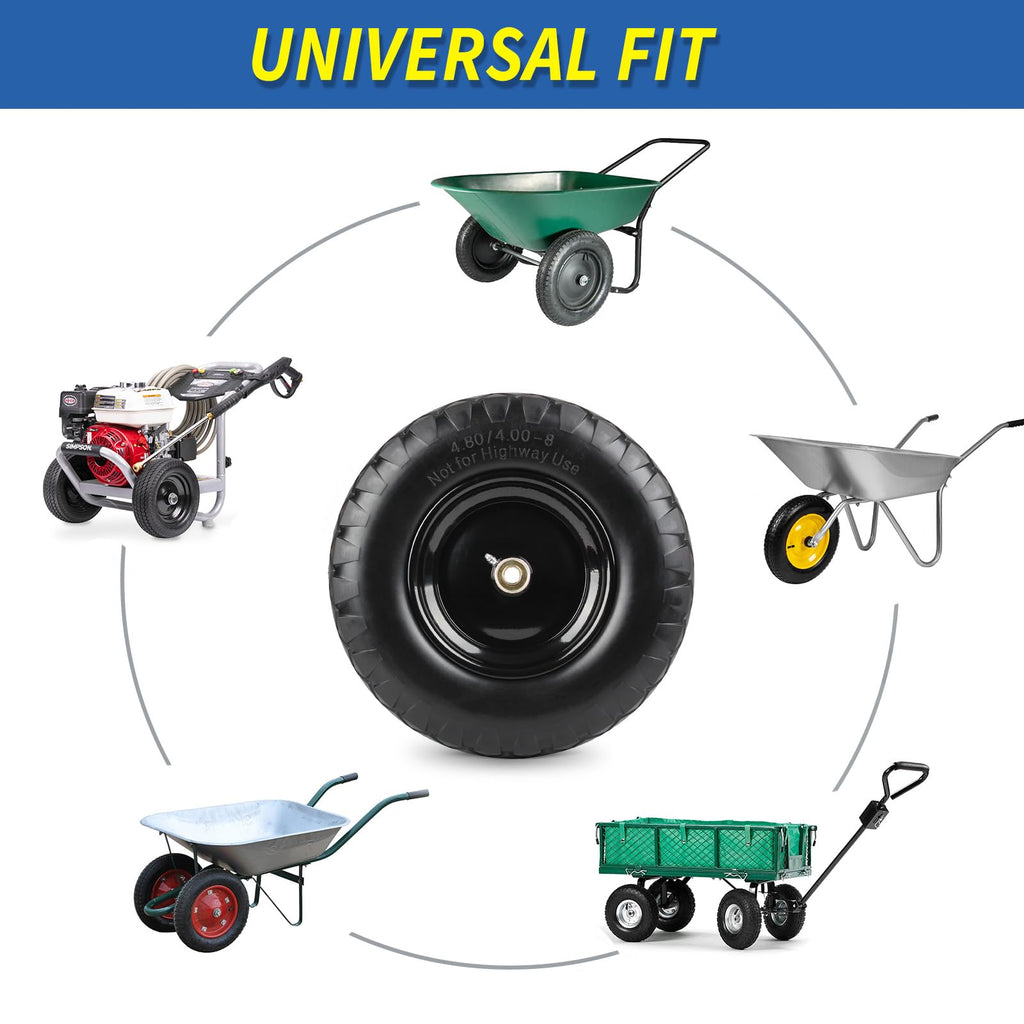 GICOOL 4.80/4.00-8" Wheelbarrow Tire, 16" Flat-Free Solid Tire and Wheel, 3-6" Centered Hub, 5/8" & 3/4" Bearing, For Garden Wagon Cart Trolley Dolly (1 Pack)