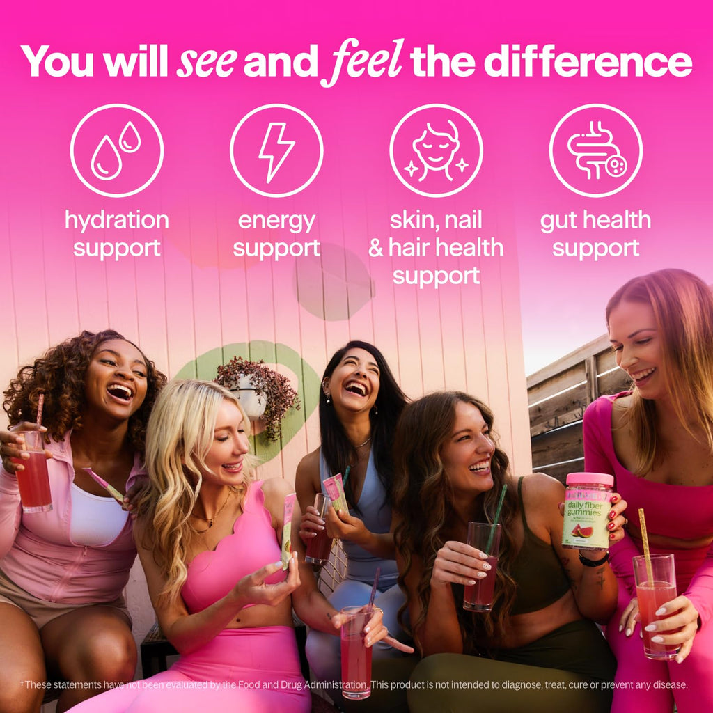 Belli Welli Fiber Supplement, Probiotics Fiber Powder Travel Pack for Women with Collagen & Electrolytes for Daily Gut Health & Debloating, Tropical Breeze, 10 Packets