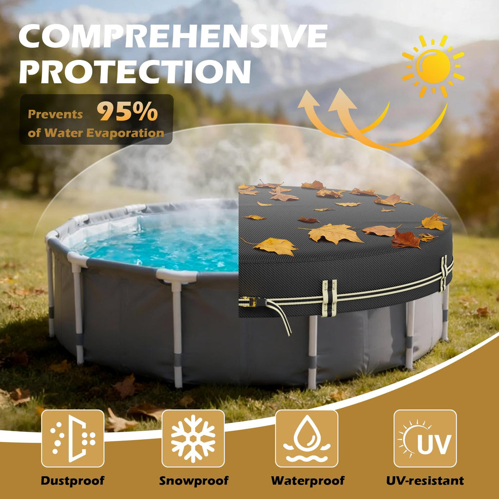 ZhenXingCheng 8 FT Round Pool Covers for Above Ground Pools, 500D Pool Solar Cover with Fast Tightening Ratchet, Stock Pool Tank Cover Ideal for Waterproof Dustproof Windproof