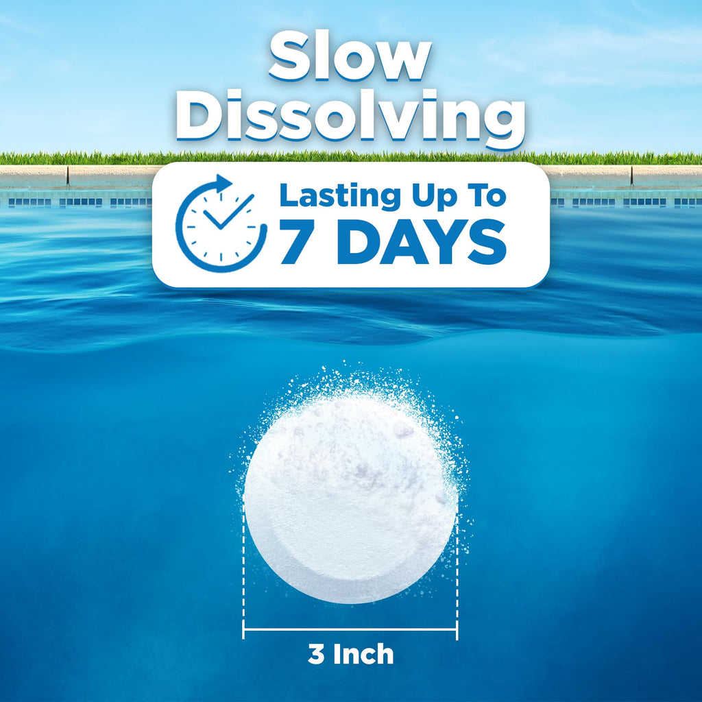 C3… 10 lbs. 3" Stabilized Chlorine Tabs for Swimming Pools | Easy to Use for Above Ground or Inground Pool | Slow Dissolving Individual Chlorinating Tablets | 10 Pound Bucket