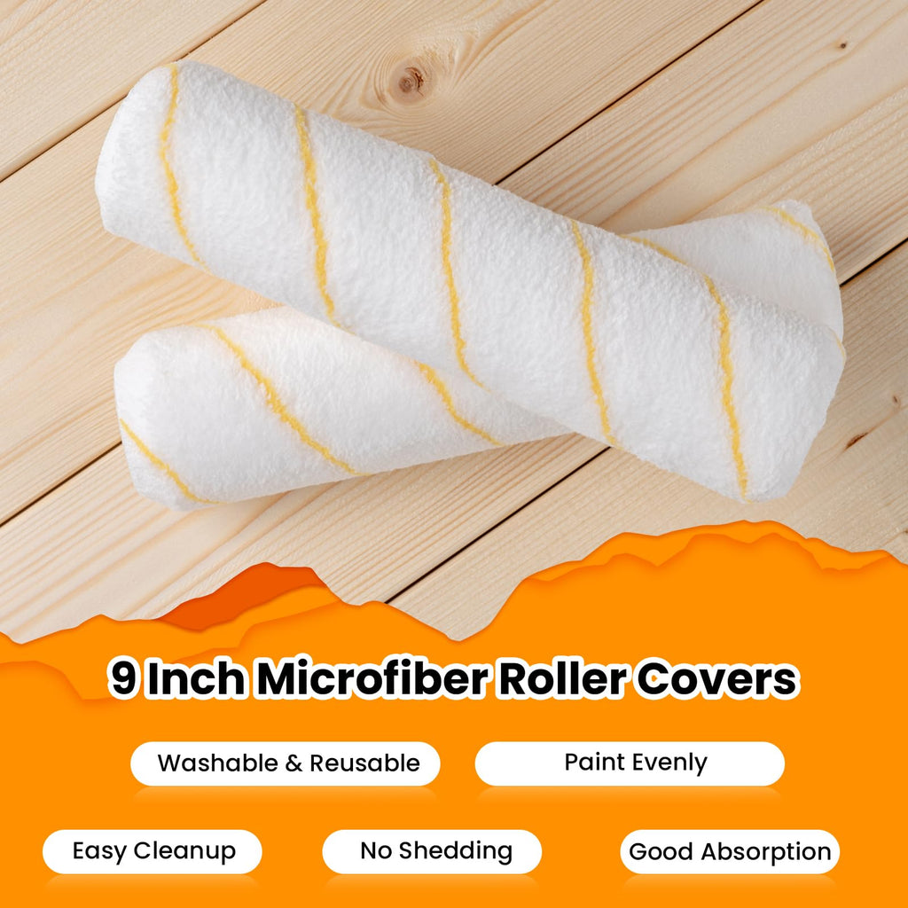 YiBaiBrush Paint Roller Covers, 12 Pack, 9 Inch Microfiber Paint Roller, 3/8" Nap Covers for Paint Roller Frame, Rollers for Painting, House Painting Supplies for Painting Walls