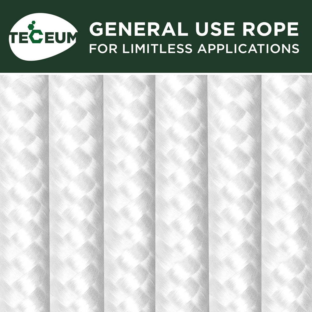 TECEUM Rope – 150 Feet x 1/4 Inch (7mm) – White – Strong All-Purpose Cord
