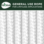 TECEUM Rope – 150 Feet x 1/4 Inch (7mm) – White – Strong All-Purpose Cord