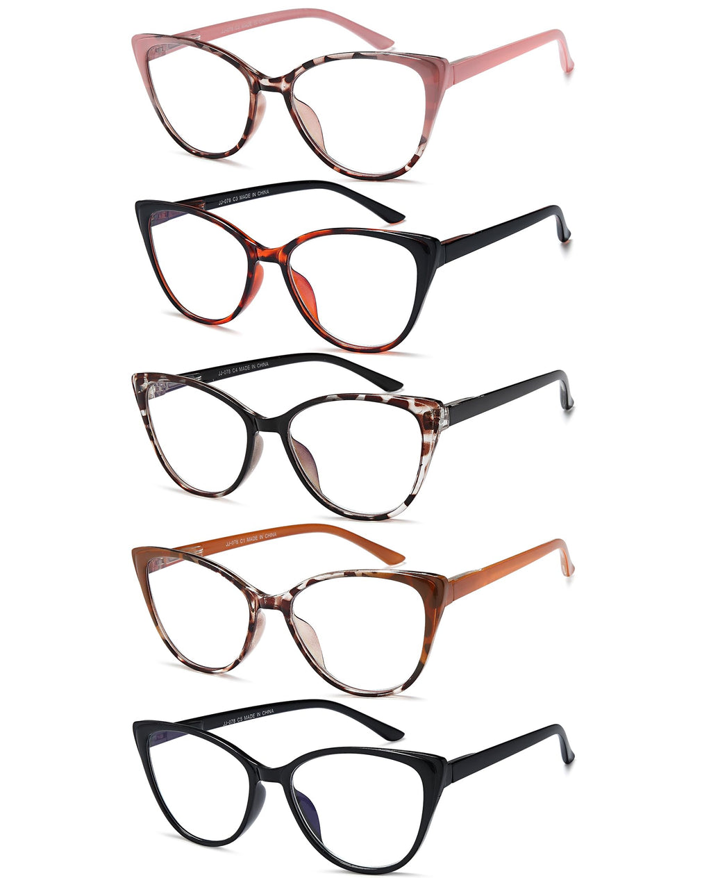 EYEURL 5 Pack Reading Glasses for Women-Cat Eye Blue Light Blocking Readers Fashion Computer Glasses with Spring Hinge Anti-Glare Readers for Women 1.5