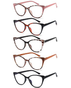 EYEURL 5 Pack Reading Glasses for Women-Cat Eye Blue Light Blocking Readers Fashion Computer Glasses with Spring Hinge Anti-Glare Readers for Women 1.5