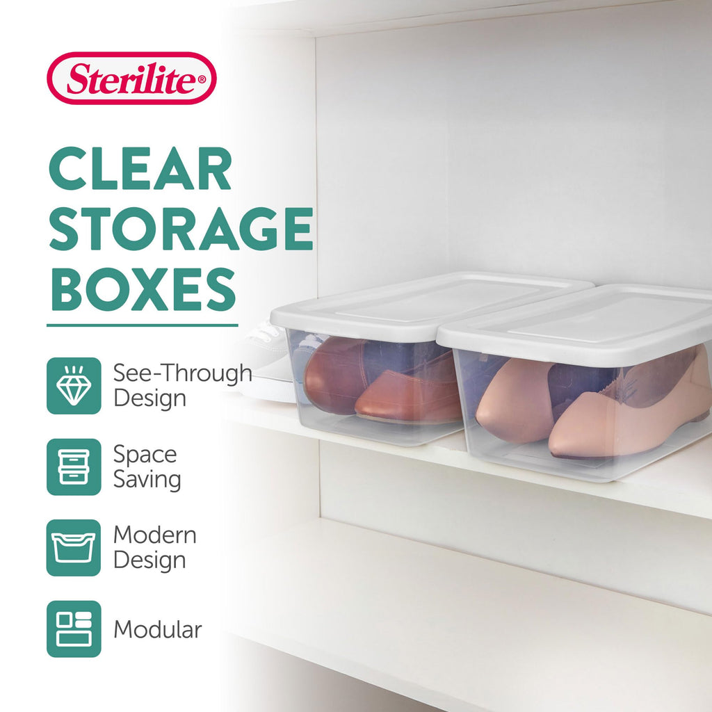 Sterilite Storage Boxes, Stackable Clear Plastic Bins, 6 Quart, 12-Pack