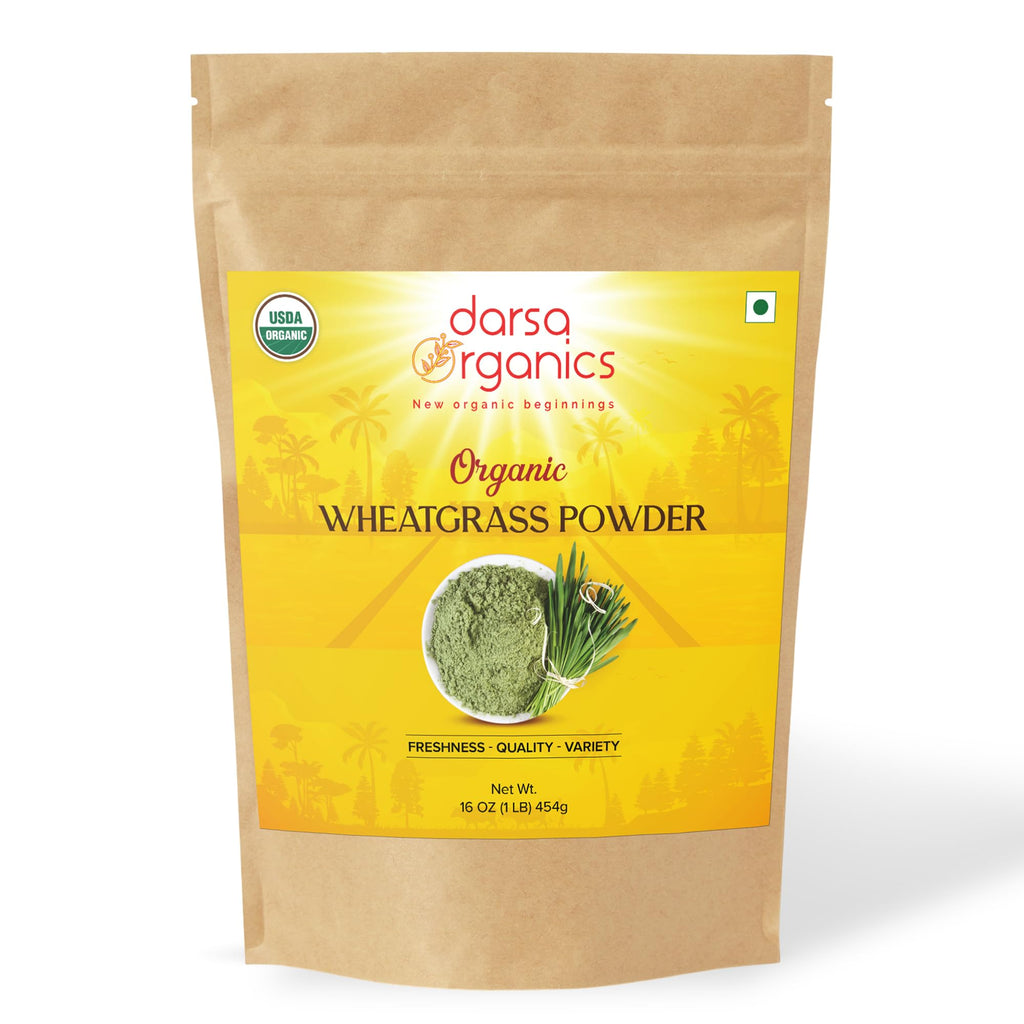 Darsa Organics Wheatgrass Powder 1 lb - Premium USDA Organic Wheat Grass, Fine-Milled Green Powder for Smooth Mixing - Non-GMO, Vegan, and Gluten-Free, Fresh-Sealed Resealable Pouch