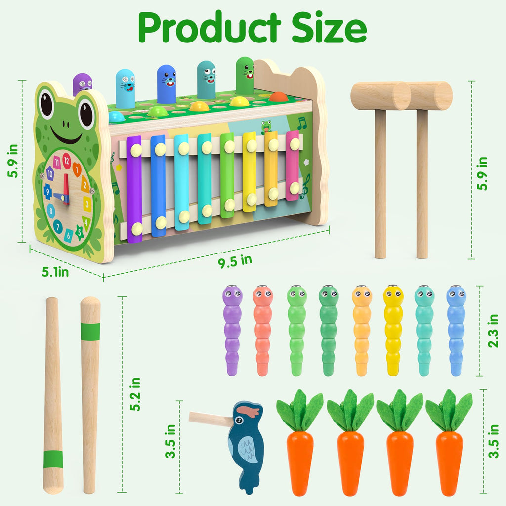 Amtreen 6-in-1 Wooden Montessori Toys for 1 2 3 Year Old, Mole-Tapping Game