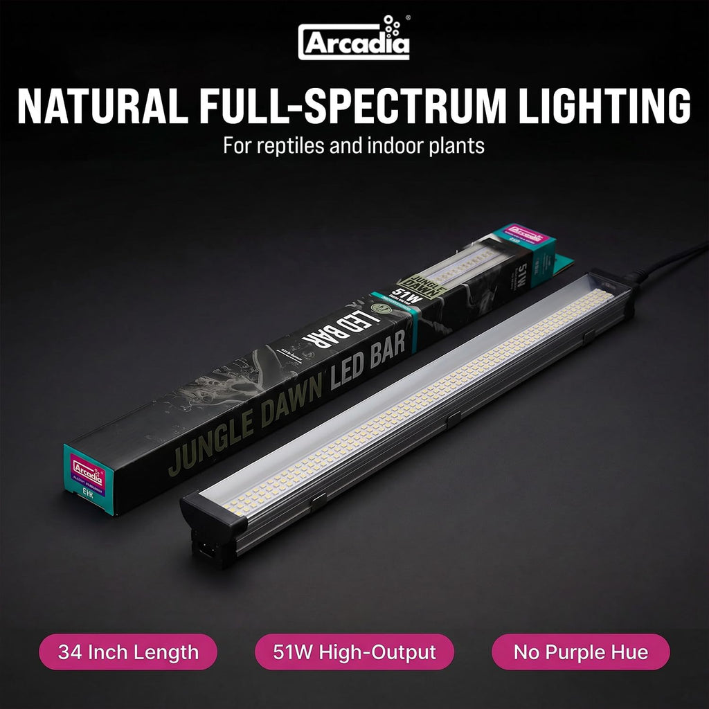 Arcadia Jungle Dawn LED Bar 34" Long 51 Watts High Lumen Output – High Output LED Light Bars for Reptiles, Terrariums, Plants and Indoor Use, Long Lasting Easy to Use Natural Plant Grow Lighting