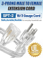 3 Prong Clear Extension Cord - 15 FT Male to Female Invisible Indoor Power Cable, UL-Certified, 3 x 18 AWG 250V 6A