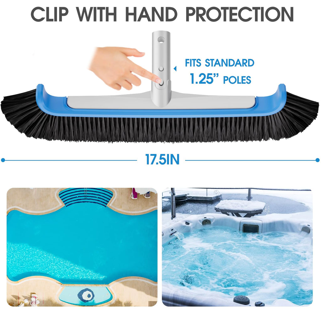 TidyMister Pool Brush 17.5'' Heavy Duty Swimming Pool Brushes for Cleaning Pool Walls & Tiles & Floors & Corners Scrub Brush Head Reinforced Aluminum Back (Pole Not Included)
