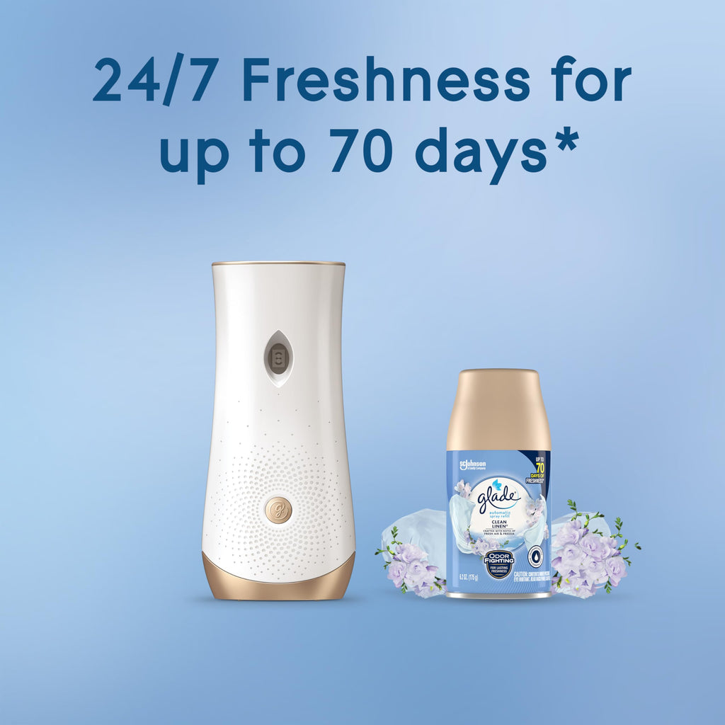 Glade Automatic Spray Air Freshener Refill, Scented Air Freshener for Home and Bathroom, Clean Linen, 6.2 Oz, 3 Count