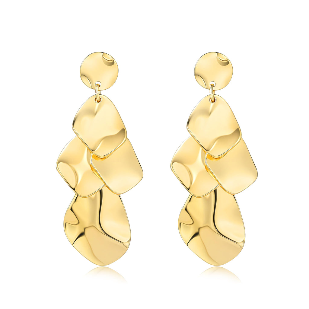Sylph 18K Gold Plated Dangle Earrings for Women, Bohemian Chandelier Earring Stud, Lightweight Teardrop Hammered Drop Earrings Boho Jewelry for Party
