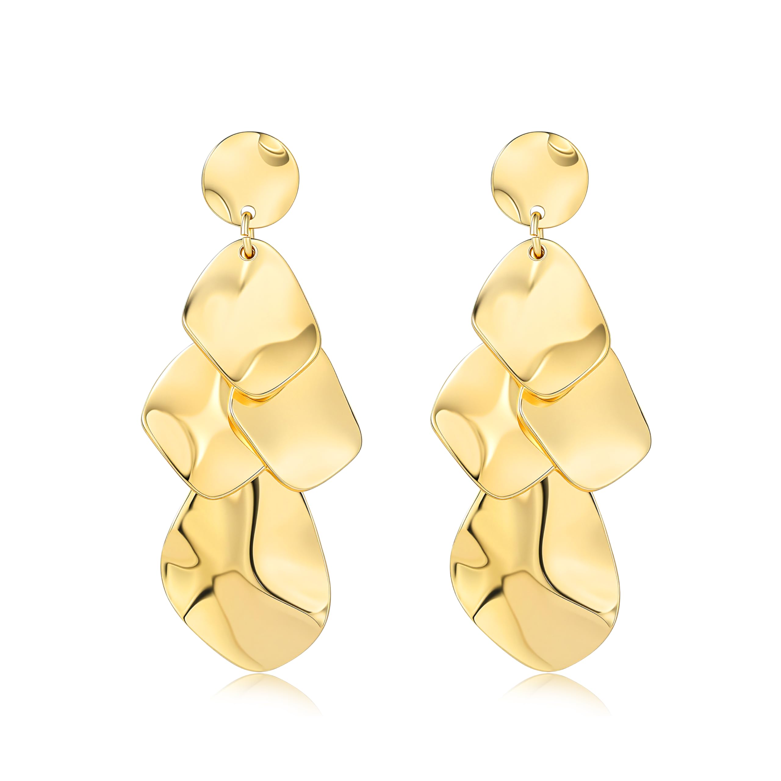 Sylph 18K Gold Plated Dangle Earrings for Women, Bohemian Chandelier Earring Stud, Lightweight Teardrop Hammered Drop Earrings Boho Jewelry for Party