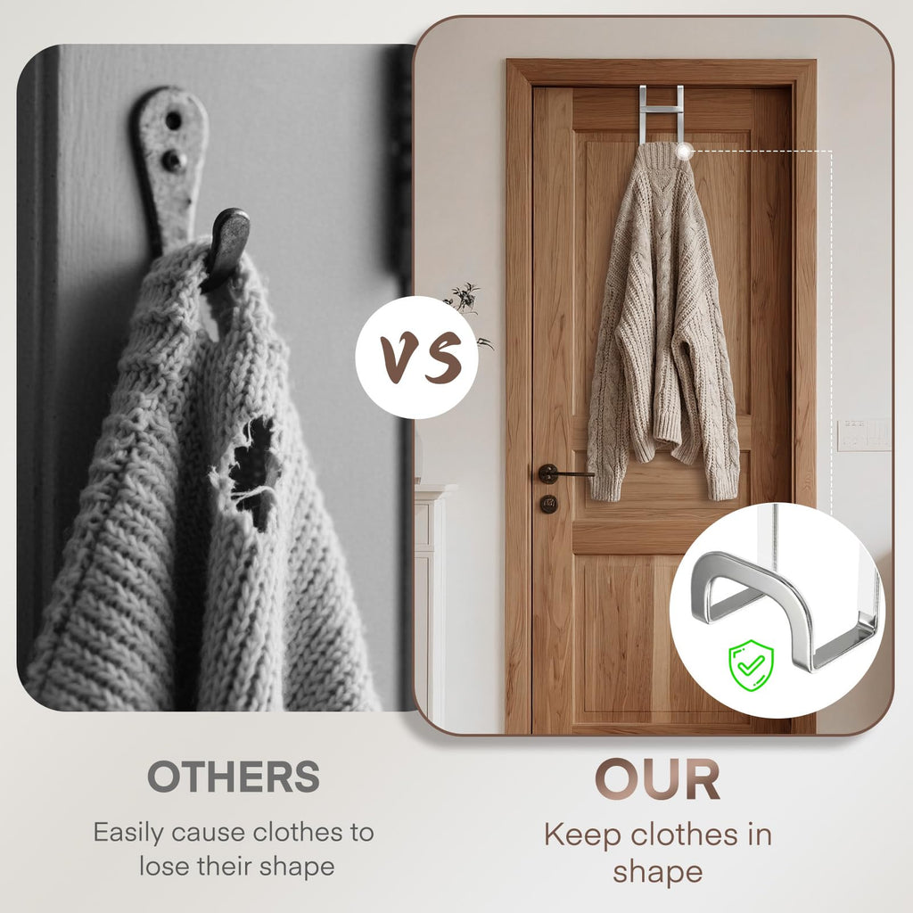 FYY 2 Packs Over The Door Hooks, Heavy Duty Door Hanger Hook, No Drill Wall Hooks for Hanging Coat, Towel, Bag in Bathroom, Closet Fits Most Doors Up to 1-7/8" Thickness （7.87",Silver）