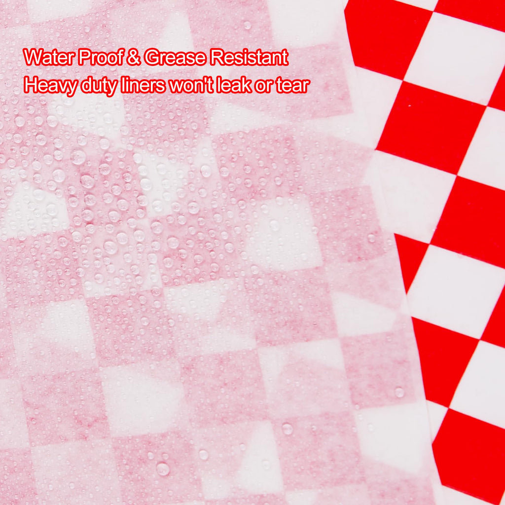 100PCS Sandwich Wrapping Paper, Grease Resistant Wax Paper Sheets for Food, Extra Strong Food Basket Liners, Classic Red & White Checkered Deli Sheets 12x12" for BBQ, Picnic, Festival - Vacnkoy