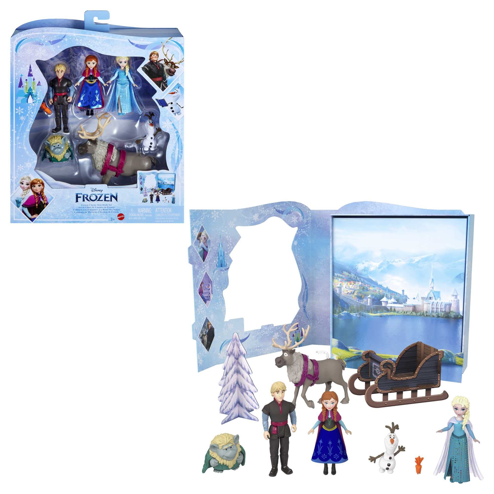 Mattel Disney Frozen Toy Set with 6 Key Characters, Classic Storybook Playset, 4 Small Dolls, 2 Figures & Accessories, Inspired by the Movie