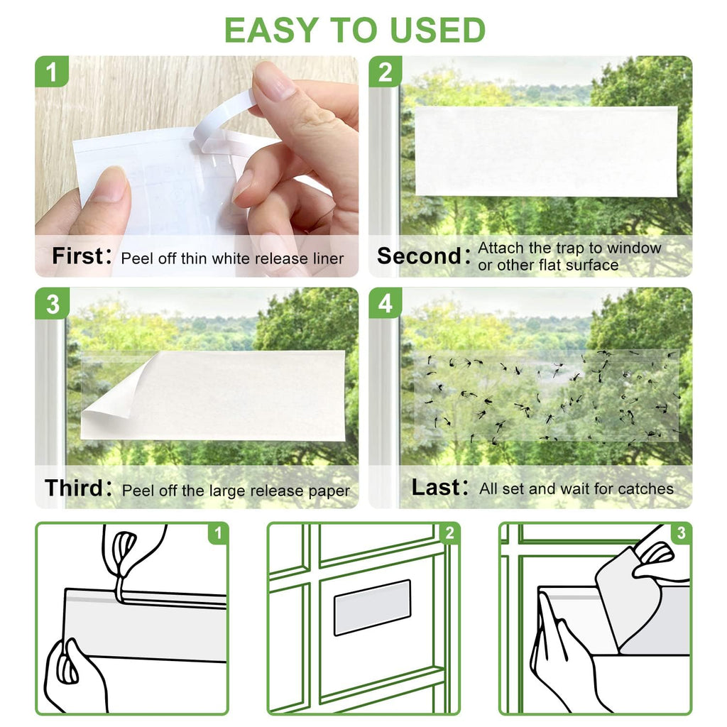 LFSYS 100 Pack Window Fly Trap, Fruit Fly Traps for Indoors, Fly Paper Sticky Strips, Fly Traps for Indoors Bug Catcher Clear