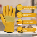 LOCCEF 2 Pairs Leather Work Gloves for Men and Women,Cowhide Leather Gloves Utility Working Gloves (Yellow, 11/XXL)