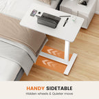 Sweetcrispy Overbed Bedside Table with Wheels, Adjustable Hospital & Home Use Bed Rolling Laptop Table, Mobile Standing Desk, White