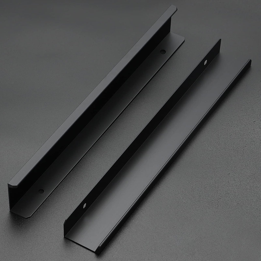 Ravinte 6 Pack Finger Pulls for Cabinets 250mm/9.84" Length Black Edge Pulls Matte Black Finger Cabinet Concealed Handles for Kitchen Drawer Tab Handle