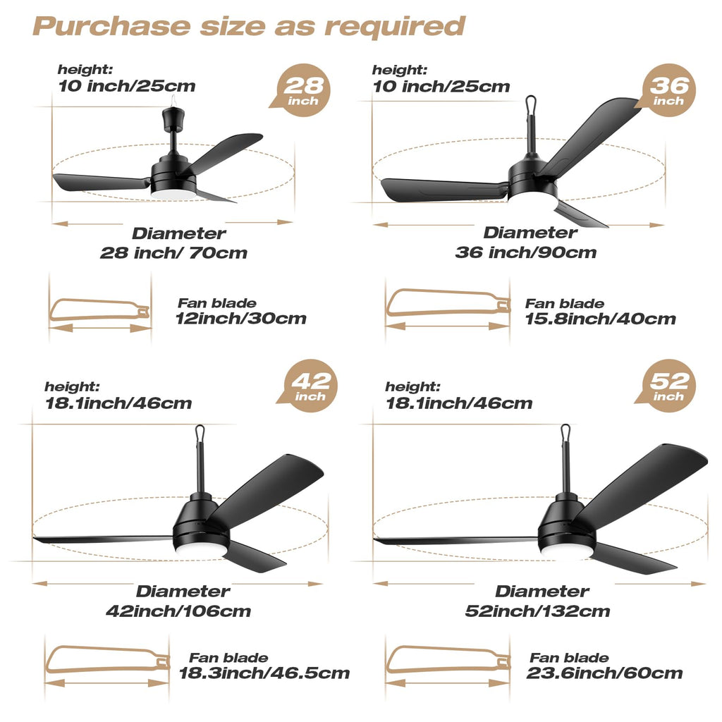 PBLALA Ceiling Fans with Lights,36.5" Plug in Ceiling Fan Light,Gazebo Fan Light,LED Fan Light Hanging with Hook,Hook Type Fan,45W,3000-6500k,Remote Control,Portable Fan for Patios,Pergola