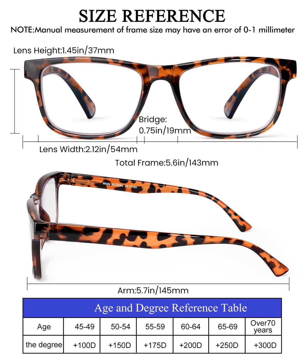 DAMIDEO 5 Pack Blue Light Blocking Oversize Reading Glasses Men Large Head Wide Frame 3.5 Readers Lightweight Eyeglasses