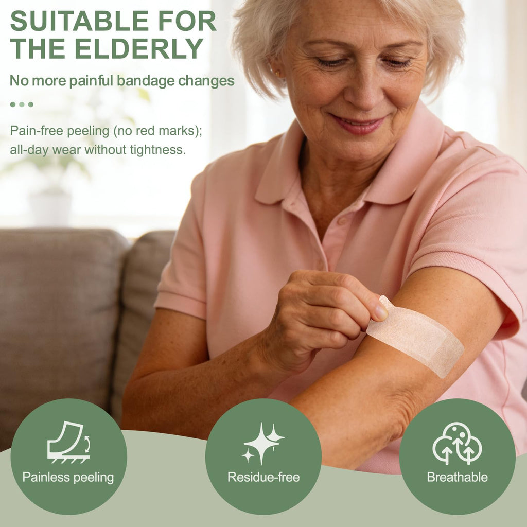 Hysimedy Silicone Bandages for Sensitive Fragile Skin 2"x4" 20 Count Flexible Fabric Latex Free Hypoallergenic Breathable Large Bandages for Wounds Easy Painless Removal for Geriatric and Children