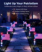 VUHIYOM 8 Piece Flag Light Set, Solar American Flag Lights Outdoor, 4th of July Pathway Stake for 250th Anniversary, Patriotic Red White Blue Decorations for Garden Yard, Waterproof Auto On/Off