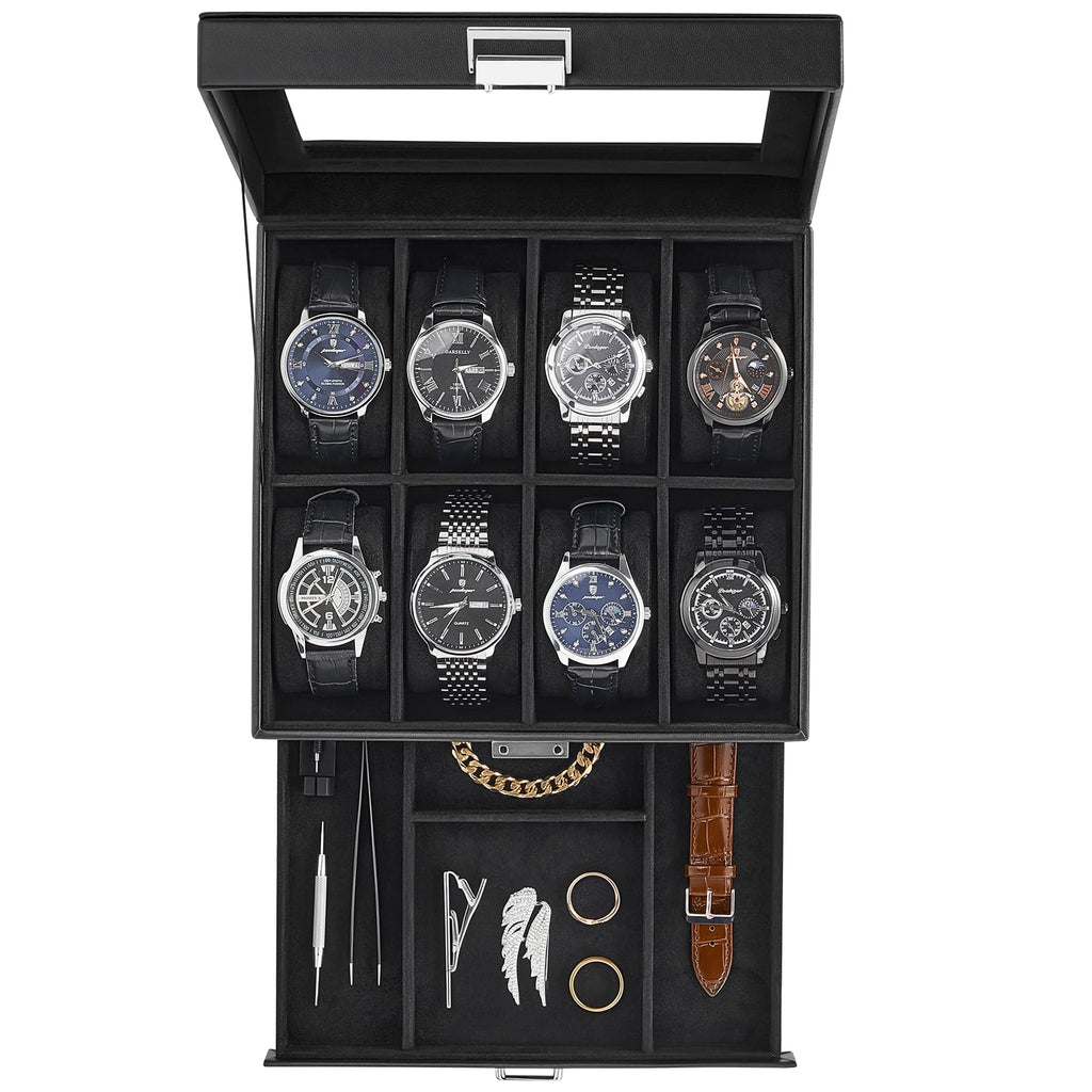 ProCase Watch Case, 8 Slot Mens Watch Box with Drawer -Black