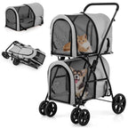 Giantex Double Pet Stroller with 2 Detachable Carrier Bags, Safety Belt, 4 Lockable Wheels, Folding Cat & Dog Stroller for Small Medium Pets, Cats Dogs Puppy Travel Strolling Cart (Gray)